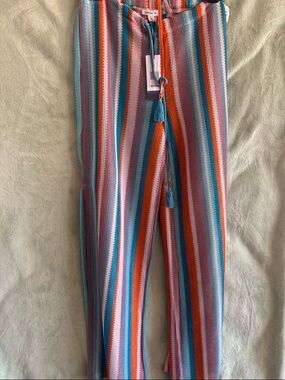 Striped Knit Swim Coverup Pants in Teal, Orange & Pink